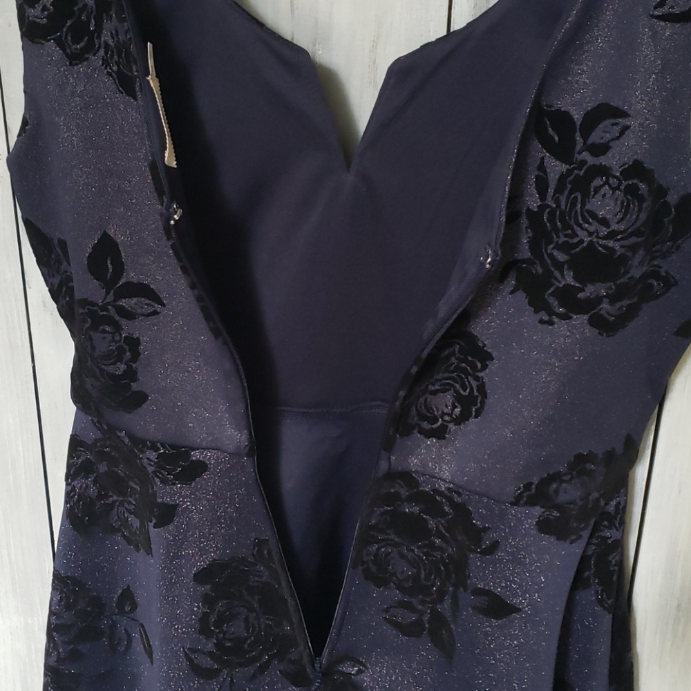 Mi Ami Glitter Navy Black Rose Cocktail Dress NWOT - Picture 8 of 15